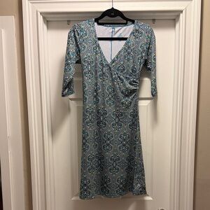 Prana Teal and White Long Sleeve Dress